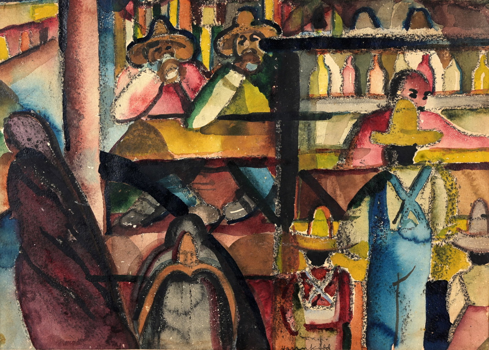 Hari Kidd (American, 1899 - 1964): Hari (Harry) Matthew Kidd (American, 1899 - 1964) Patrons in a Bar Watercolor. Signed lower right. Sight Size: 10.5 x 14.75 in. Overall Framed Size: 18.25 x 21.5 in. Framed behind glass. While not a