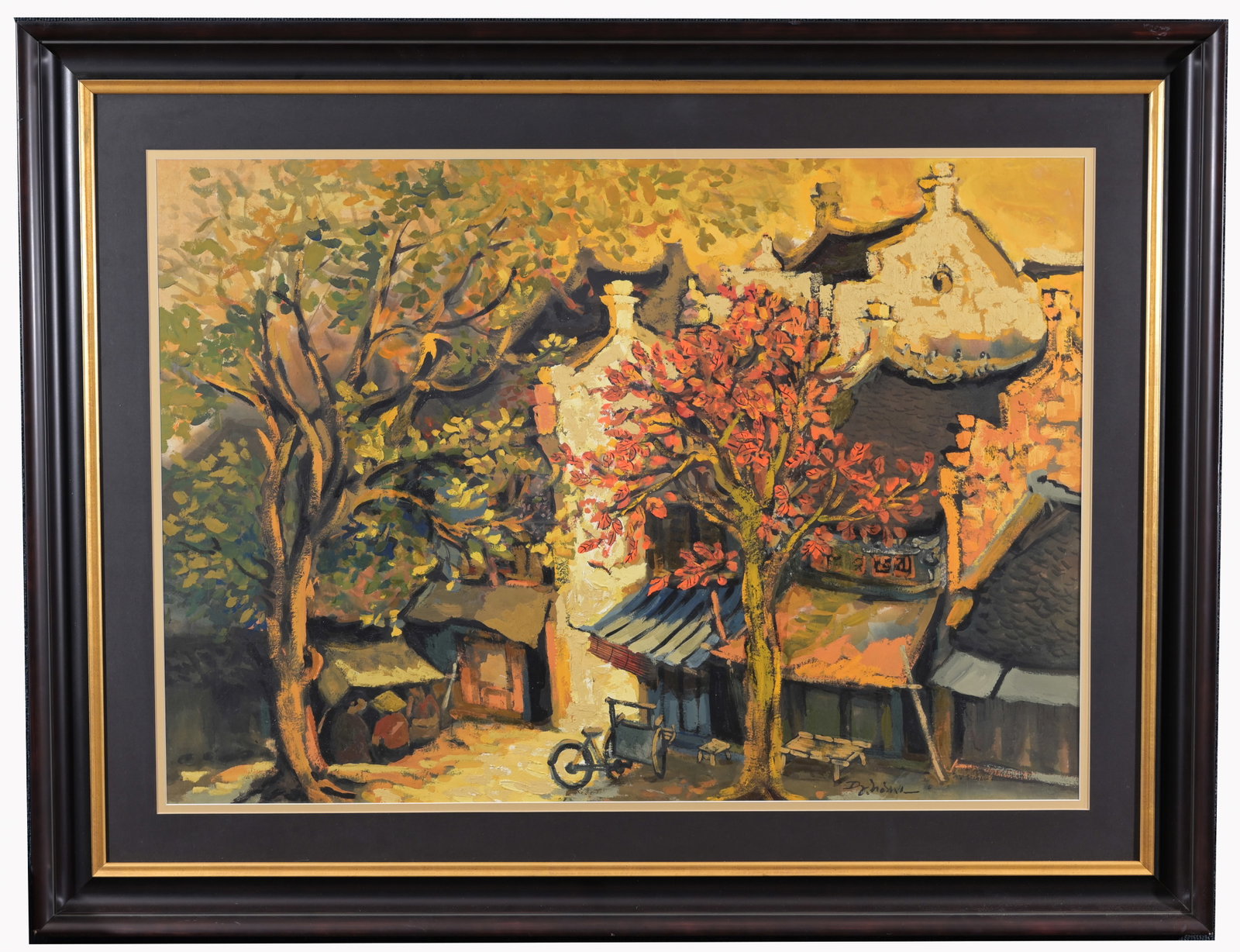 Duong Viet Nam (Vietnamese, B. 1954): Duong Viet Nam (Vietnamese, B. 1954) "Hanoi Street Scene" Watercolor and Gouache. Signed lower right. Sight Size: 28 x 40 in. Overall Framed Size: 39.5 x 51.5 in. Framed behind glass.
