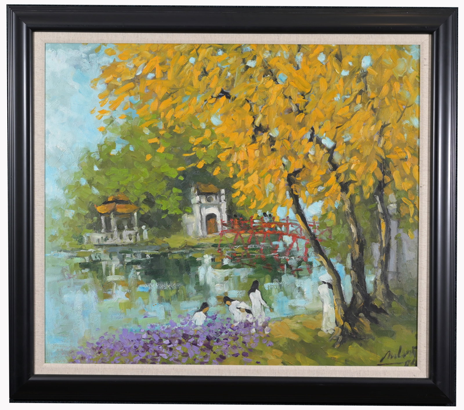 Nguyen Anh Vu, (Vietnam, 20th Century): Nguyen Anh Vu "Hoan Kiem Lake" Oil on Canvas. Signed and dated lower right. Sight Size: 30.5 x 35.5 in. Overall Framed Size: 37.5 x 42.5 in.