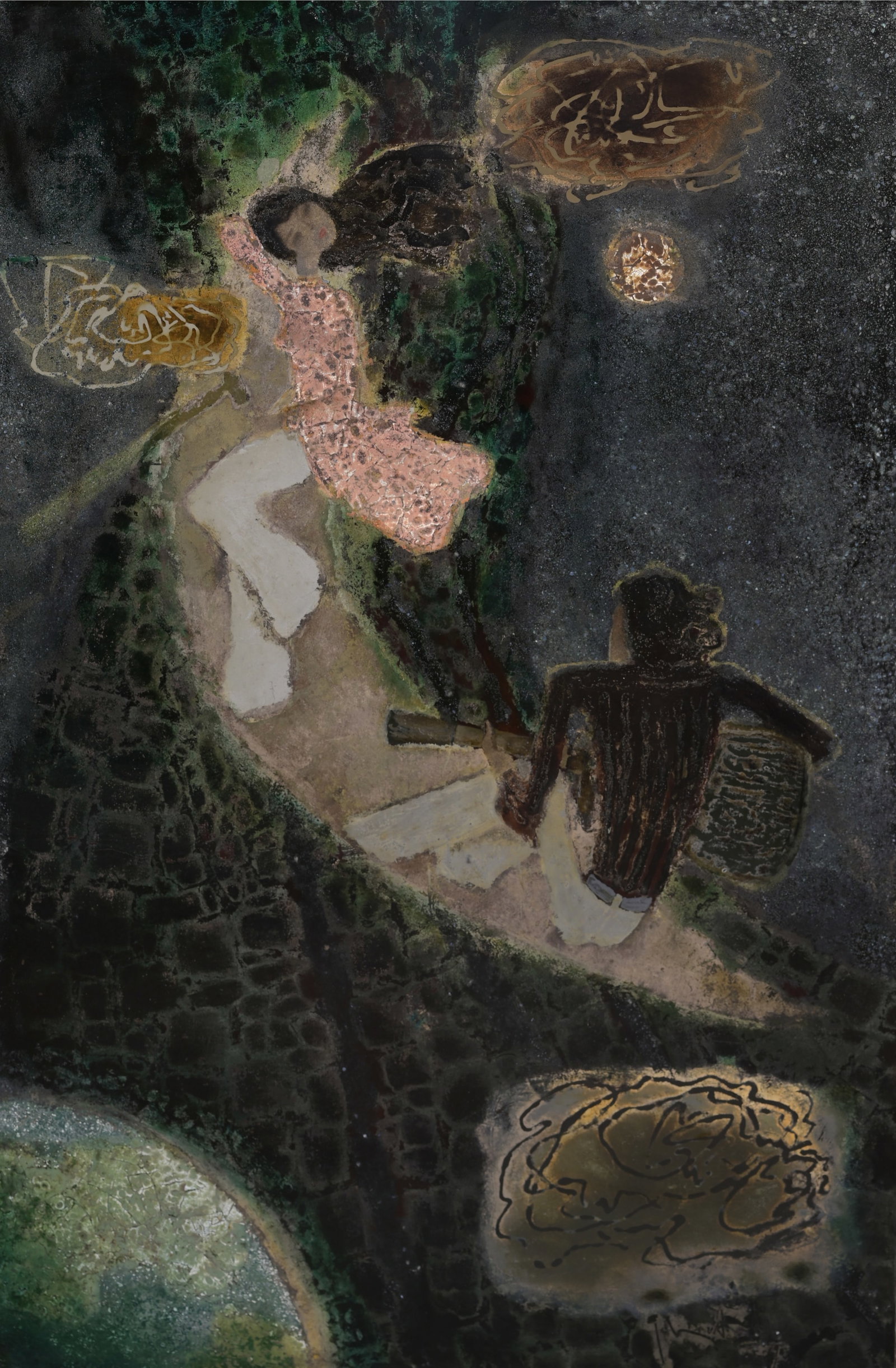 Nguyen Duc Toan (Vietnam, Born 1929): Nguyen Duc Toan (Vietnam, Born 1929) "Dance of Spring" Lacquered Panel. Signed lower right. Panel Size: 30 x 20 in.