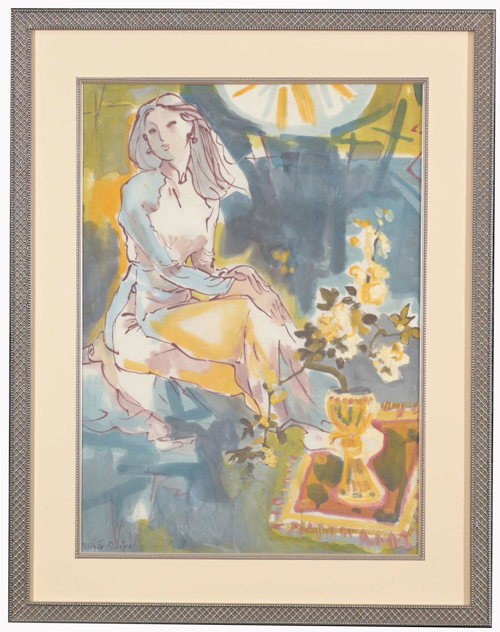 Nguyen Quang (Vietnamese, 1926 - 2001): Nguyen Quang (Vietnamese, 1926 - 2001) Watercolor/Gouache. Signed lower left. Sight Size: 25 x 18 in. Overall Framed Size: 33 x 26 in.