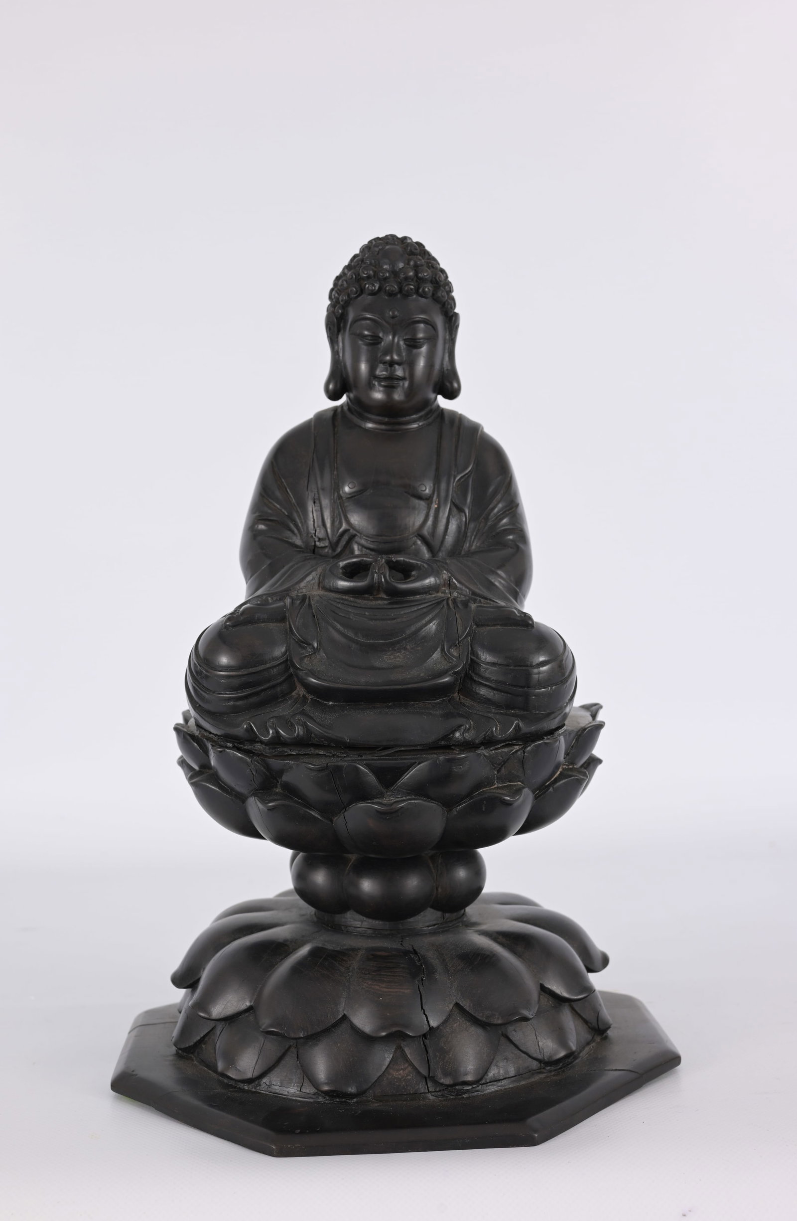 Tibetan Carved Wood Statue of Amida Nyorai: Tibetan Carved Wood Statue of Amida Nyorai (Amitabha Buddha) Height: 12.5 in.