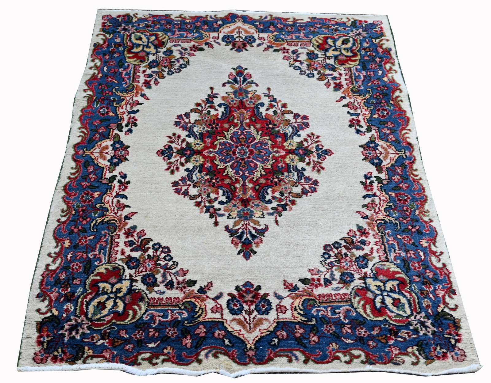 Semi Antique Ivory Kazvin Rug - 7'2" x 4'4" (1 of 9)