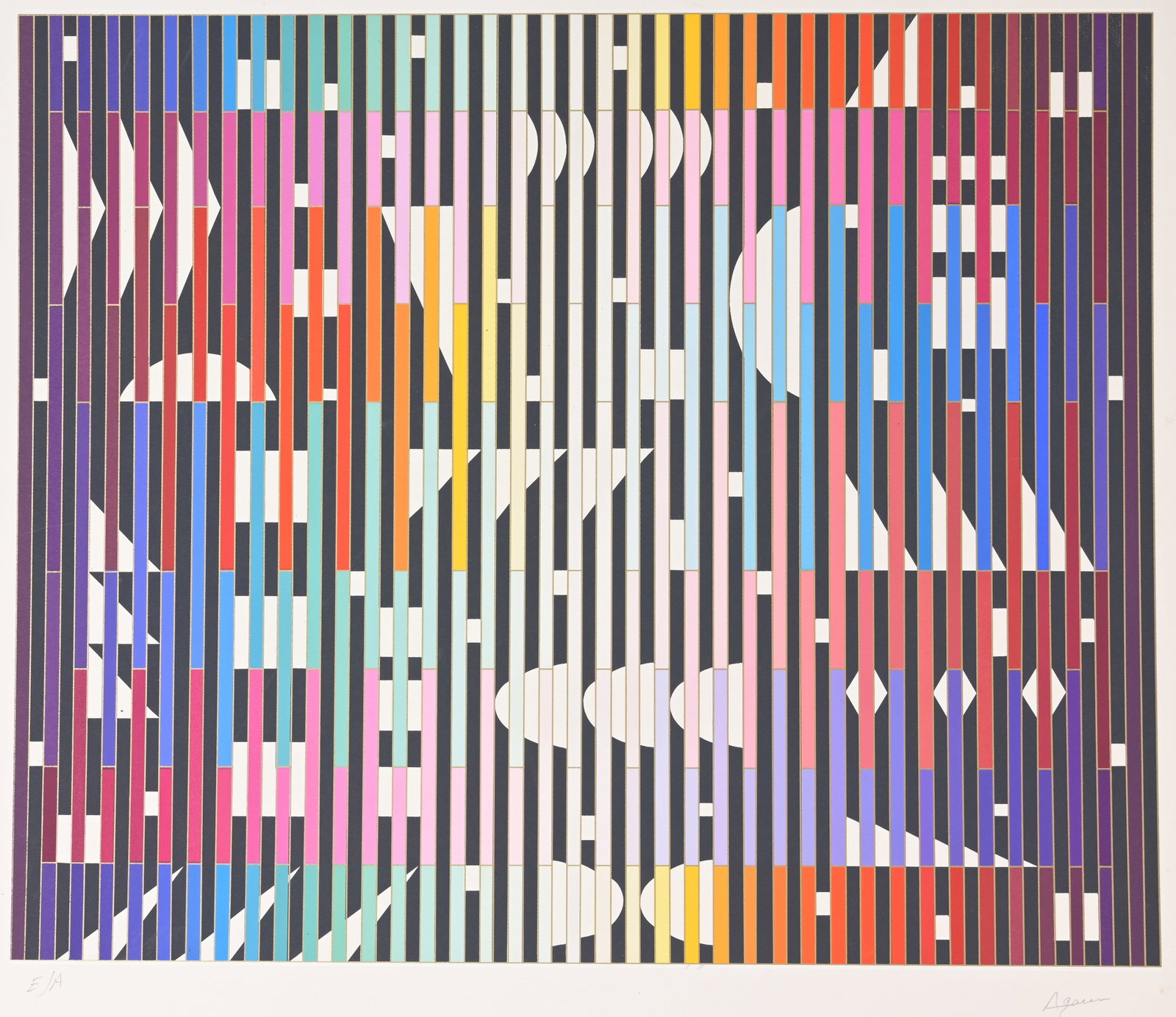 Yaacov Agam - "Sparkling Night Rainbow" - 1981: Yaacov Agam (Israel, 1928 - 2026) "Sparkling Night Rainbow" - 1981 Serigraph. Pencil signed and numbered (E/A) lower margin. Image Size: 17 x 20.5 in. Sheet Size: 20 x 24 in. Unframed.