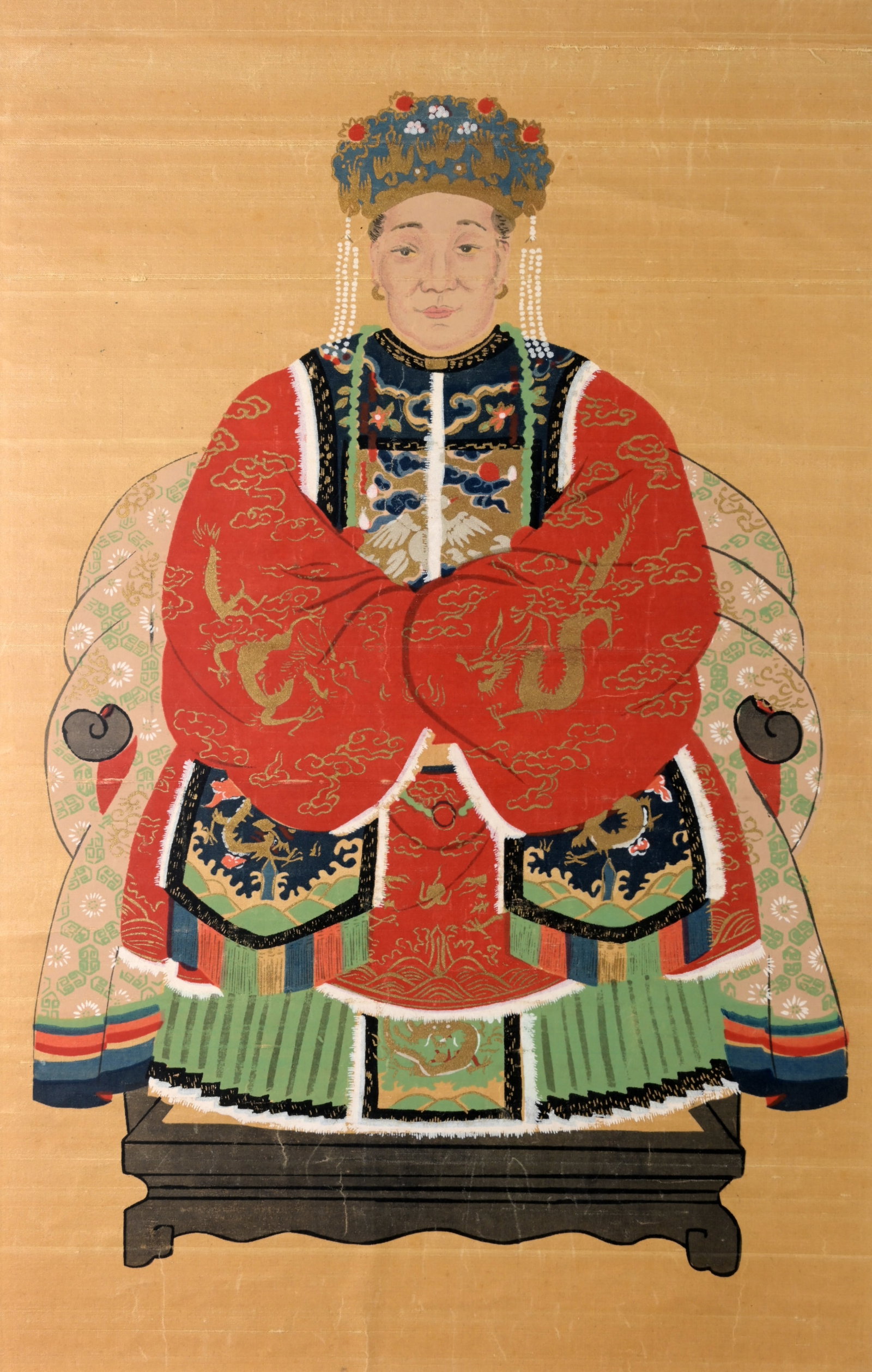 Chinese School Ancestral Portrait: Chinese School Ancestral Portrait Sight Size: 25.5 x 16 in. Overall Framed Size: 30 x 20.75 in. Framed behind glass.