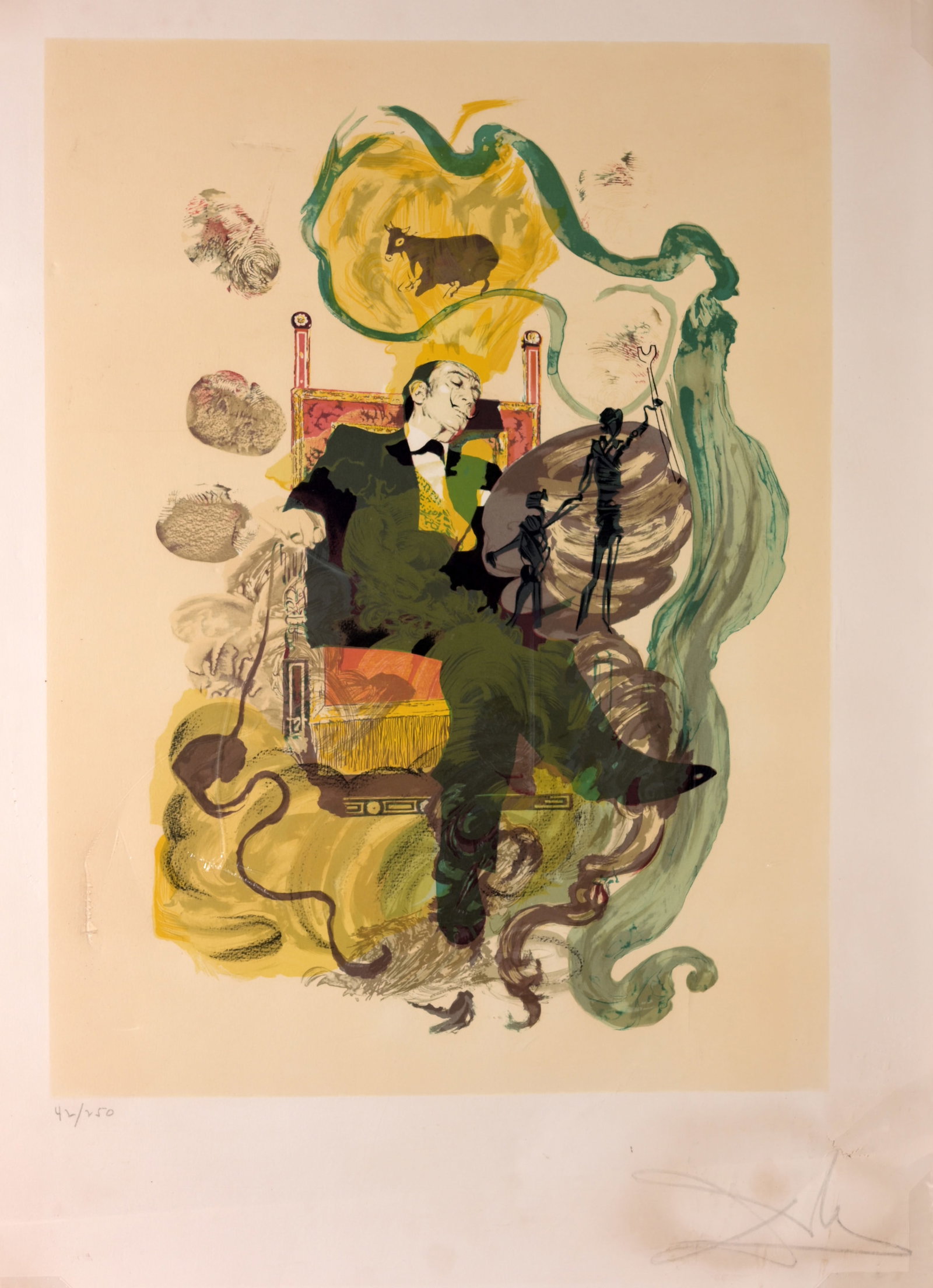 Salvador Dali (1904 - 1989) "Dali Dreams": Salvador Dali (Spanish,1904 - 1989) "Dali Dreams" - 1978 Color Lithograph. Pencil signed and numbered (42/250) lower margin. Sheet Size: 29.75 x 21.5 in. FoamBoard Size: 33.5 x 25 in. Unframed.