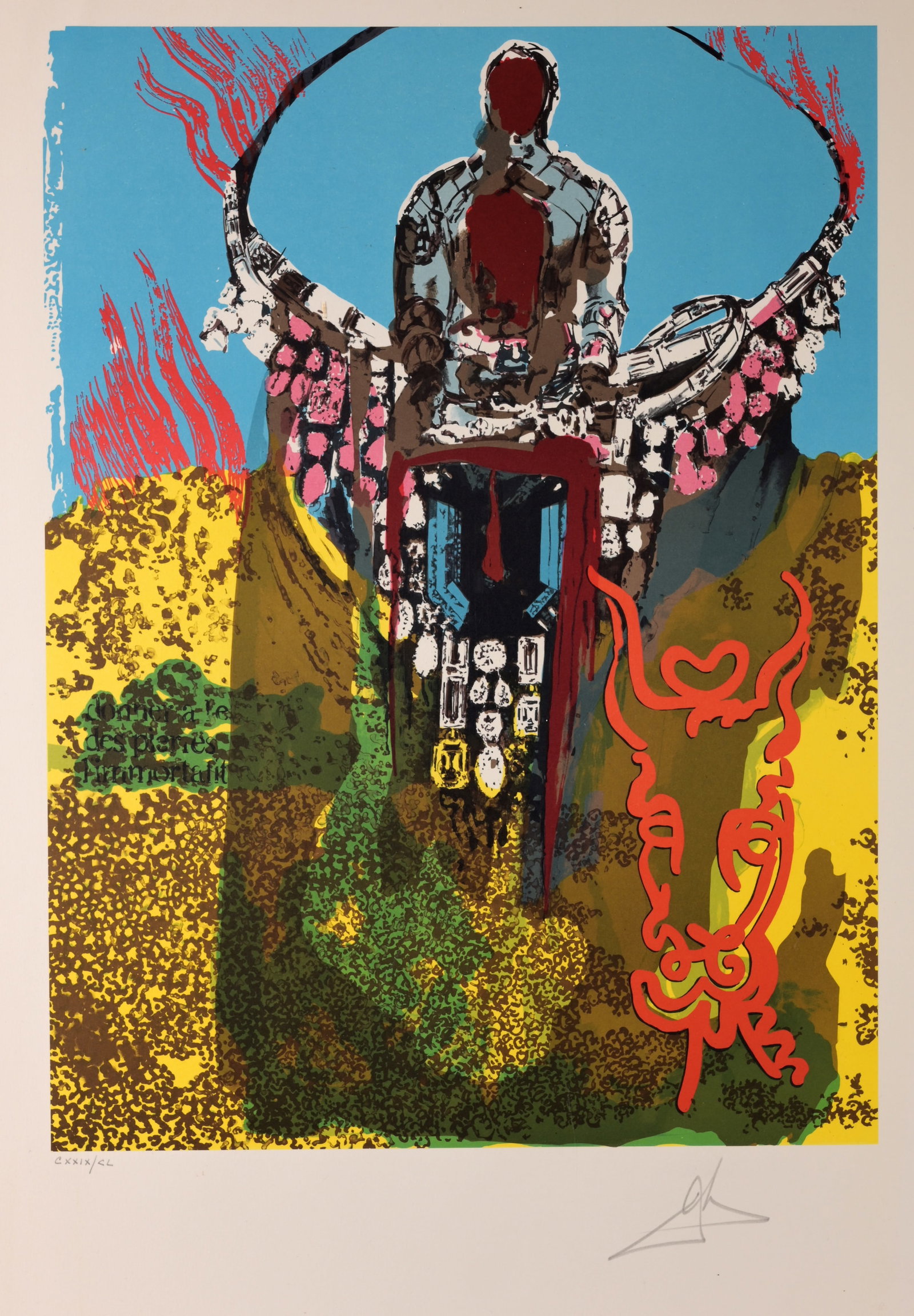 Salvador Dali (1904 - 1989) "The Bullfighter": Salvador Dali (Spanish,1904 - 1989) "The Bullfighter" (The Golden Calf) - 1980 Color Lithograph. Pencil signed and numbered (CXXIX/CL) lower margin. Sheet Size: 29.5 x 21 in. FoamBoard Size: 33.5 x