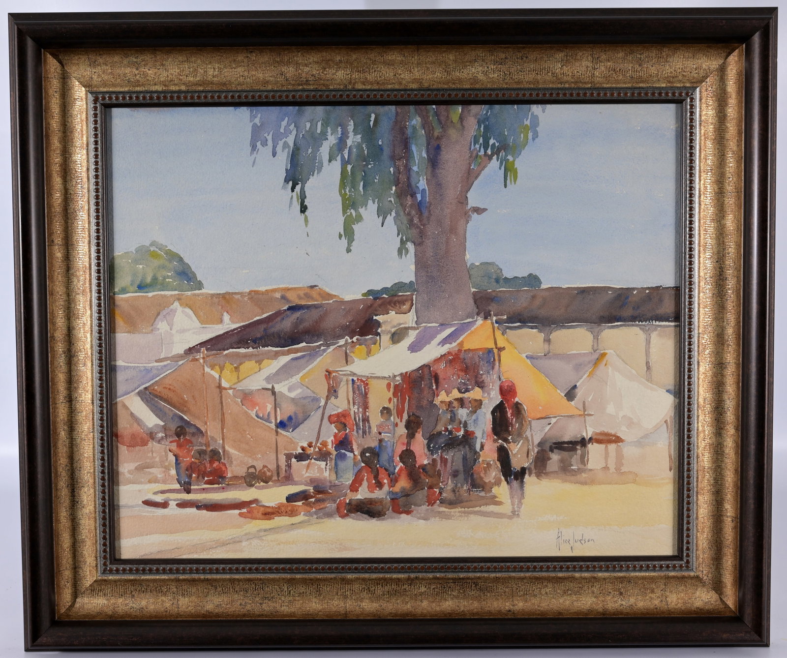 Alice Judson (American, 1876 - 1948): Alice Judson (American, 1876 - 1948) Watercolor on Paper. Signed lower right. Sight Size: 15.5 x 19.5 in. Overall Framed Size: 22 x 25.5 in. Framed behind glass.