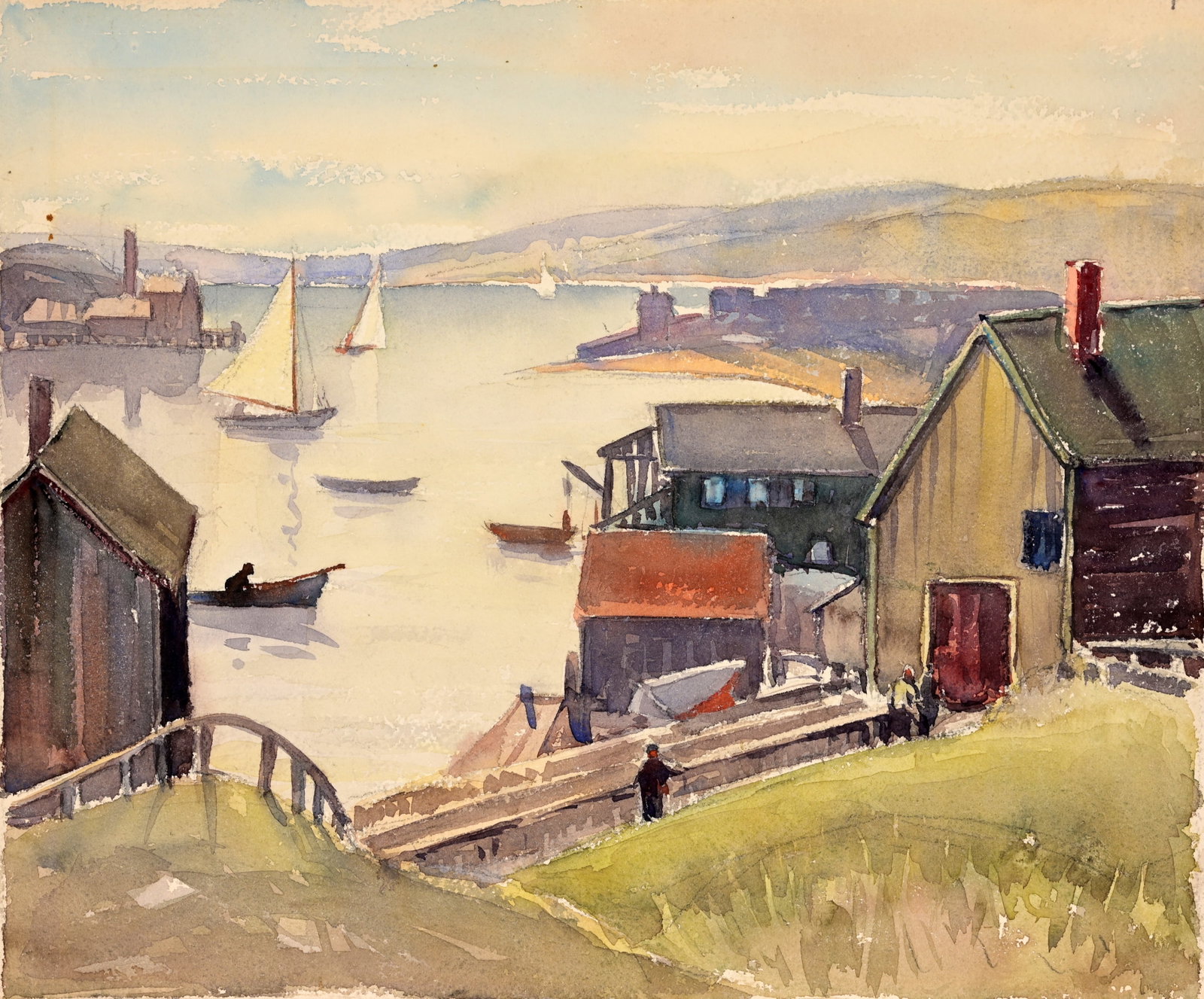 American School, New England Harbor Scene (1 of 5)