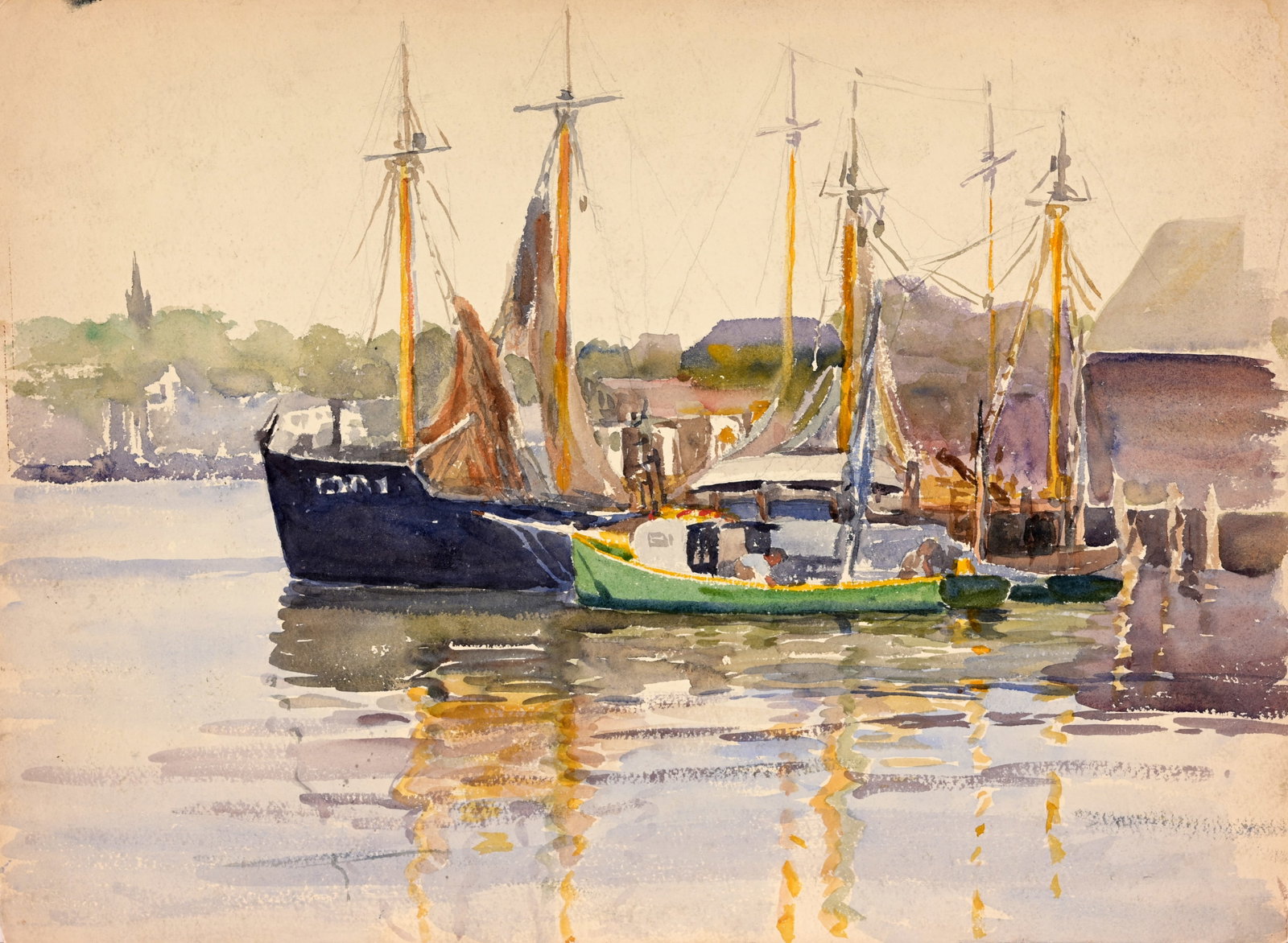 American School, 20th C. New England Harbor W/C (1 of 6)