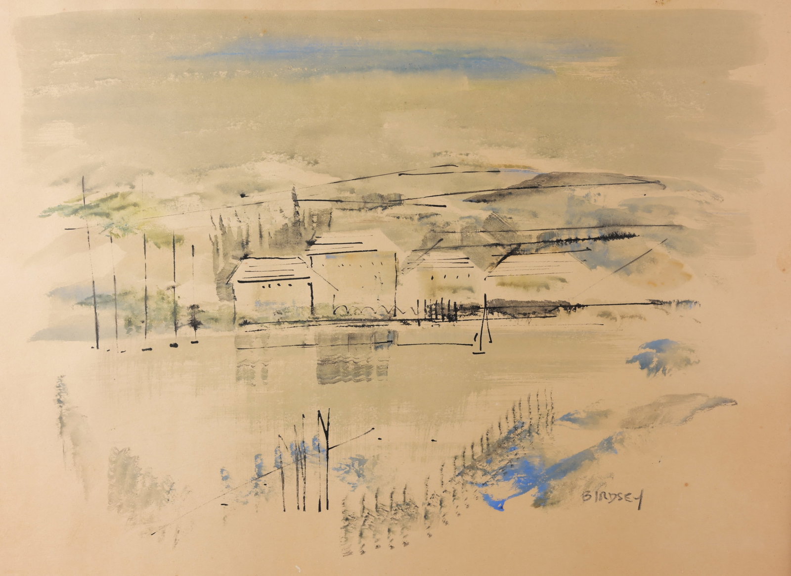 Alfred Birdsey (Bermuda, 1912 - 1996): Alfred Birdsey (Bermuda, 1912 - 1996) Watercolor. Signed lower right. Image Size: 16.5 x 22 in. Overall Framed Size: 23 x 28.75 in. Framed behind glass.