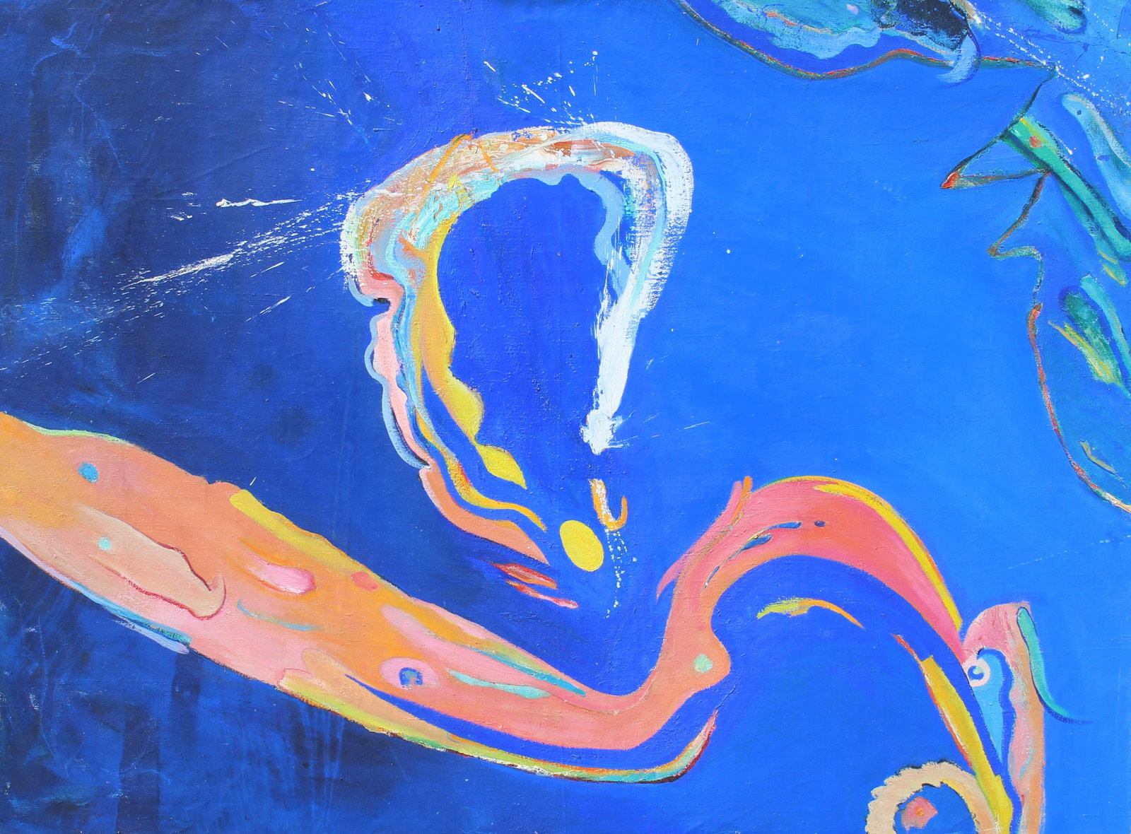 Thomas Koether (FL b. 1940) "Ibiza Night" 38 x 51: Thomas Koether (New York, Florida / Europe, Australia Born 1940) Large Abstract Painting. Titled "Ibiza Night 4". Oil on Canvas. Dated (1971). Size: 38 x 51 in.
