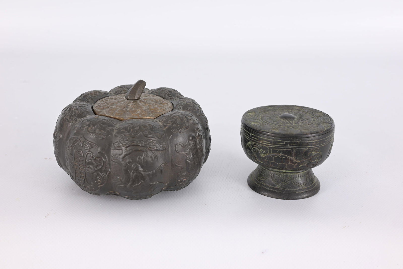 (2) Chinese bronze lidded vessels (1 of 5)