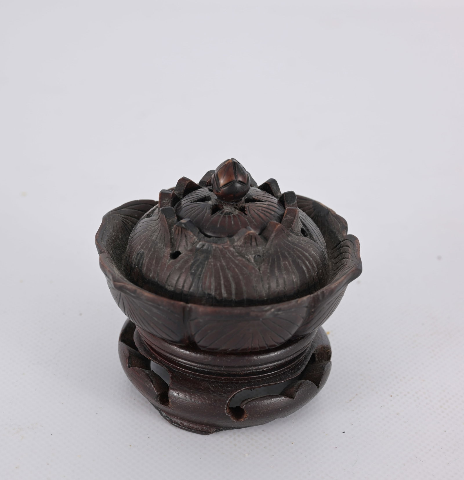 Antique Bronze East Asian lotus incense burner: Traditional East Asian lotus incense burner (censer) Diameter: 3 in.