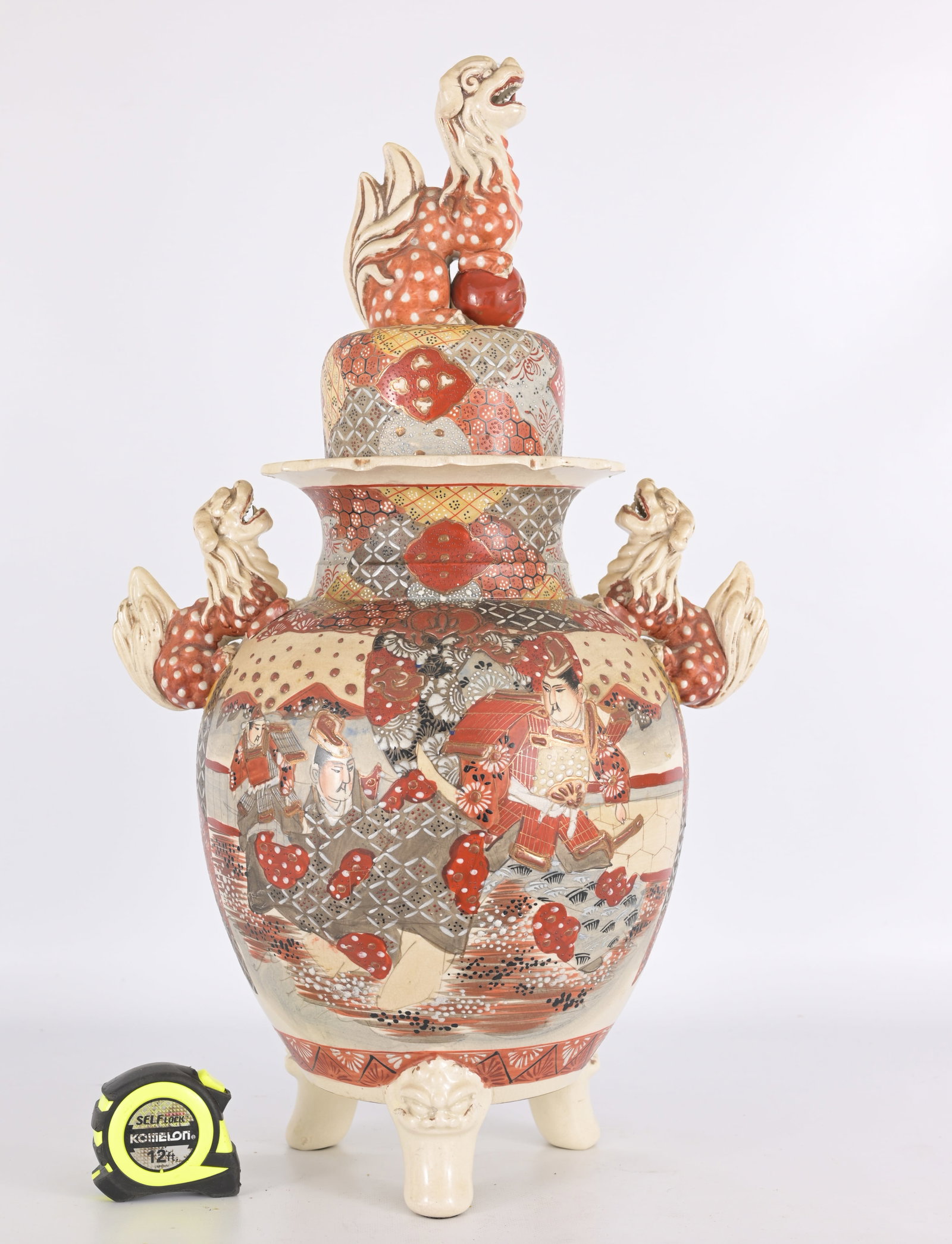 Antique Japanese Satsuma Earthenware Tripod Urn (1 of 8)