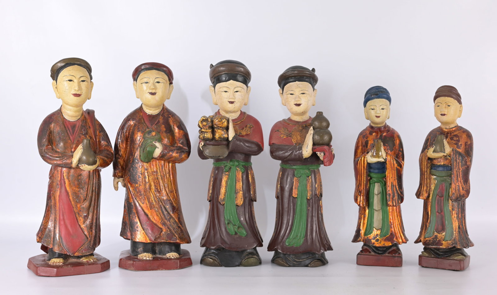 (6) Vietnamese carved wooden lacquer statues (1 of 4)