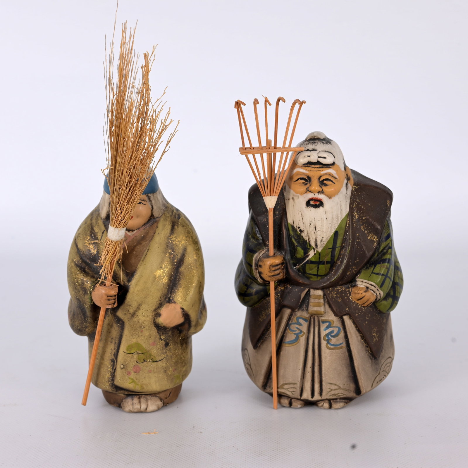 Japanese Takasago figurines: Japanese Takasago figurines (also known as Takasago Ningyo), representing the legendary elderly couple Jo and Uba. Originating from a famous Noh theater play titled Takasago, they are revered in