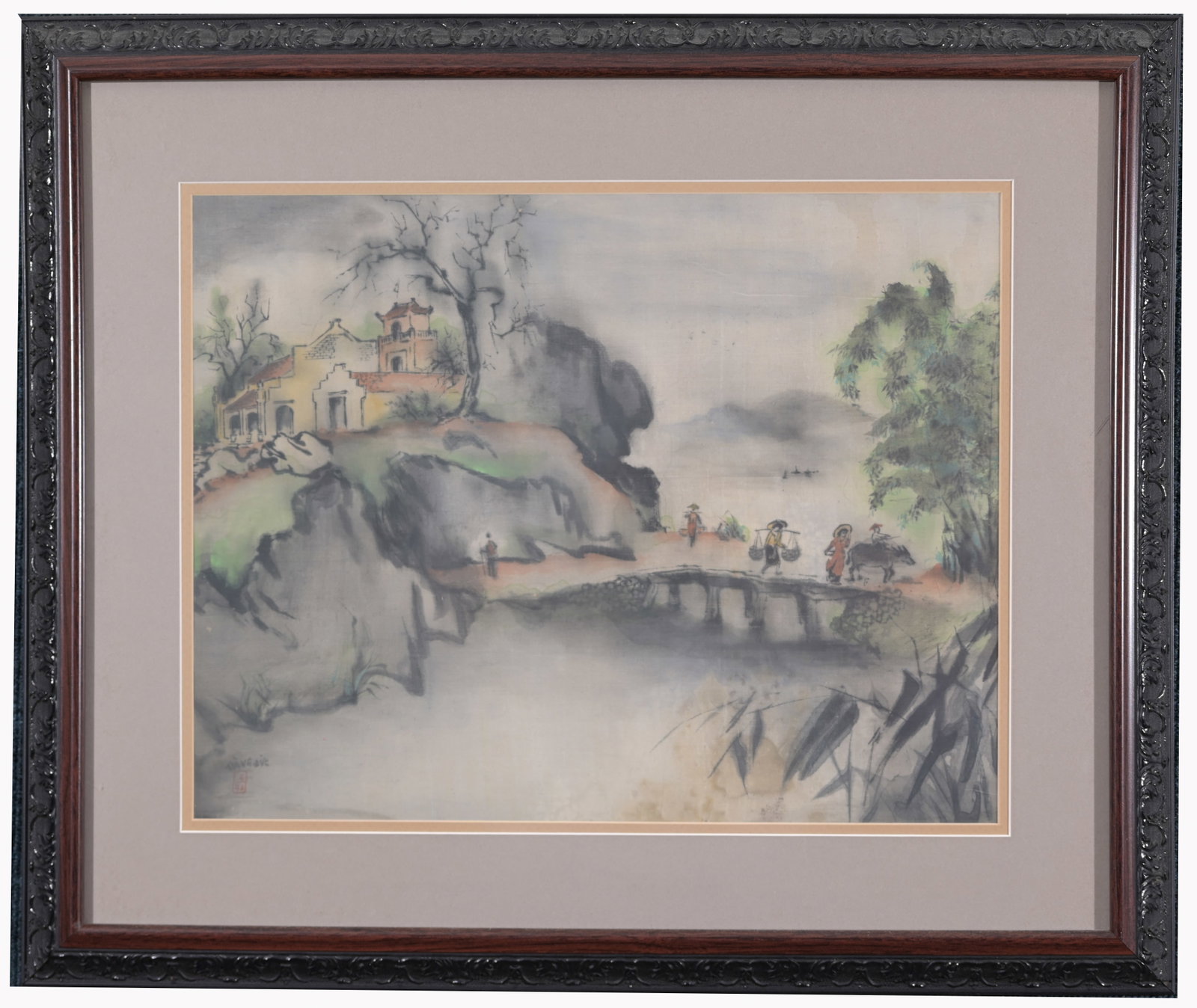 Dang Duc (Vietnamese, 1932 - 1995): Dang Duc (Vietnamese, 1932 - 1995) Watercolor/Ink on Silk. Signed lower left. Sight Size: 14 x 17.5 in. Overall Framed Size: 22 x 25.5 in.