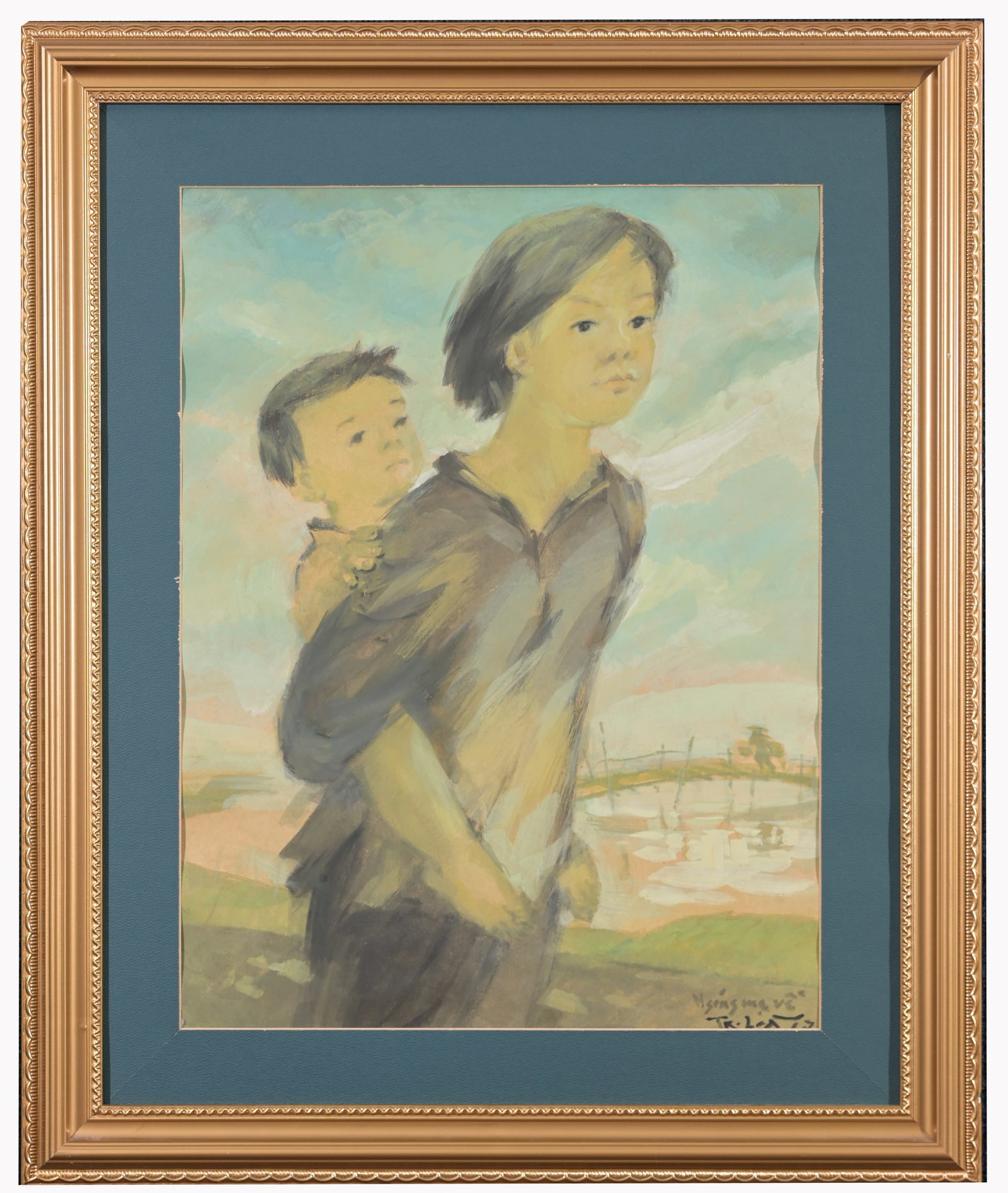 Mid 20th C. Vietnamese School Mother and Child (1 of 3)