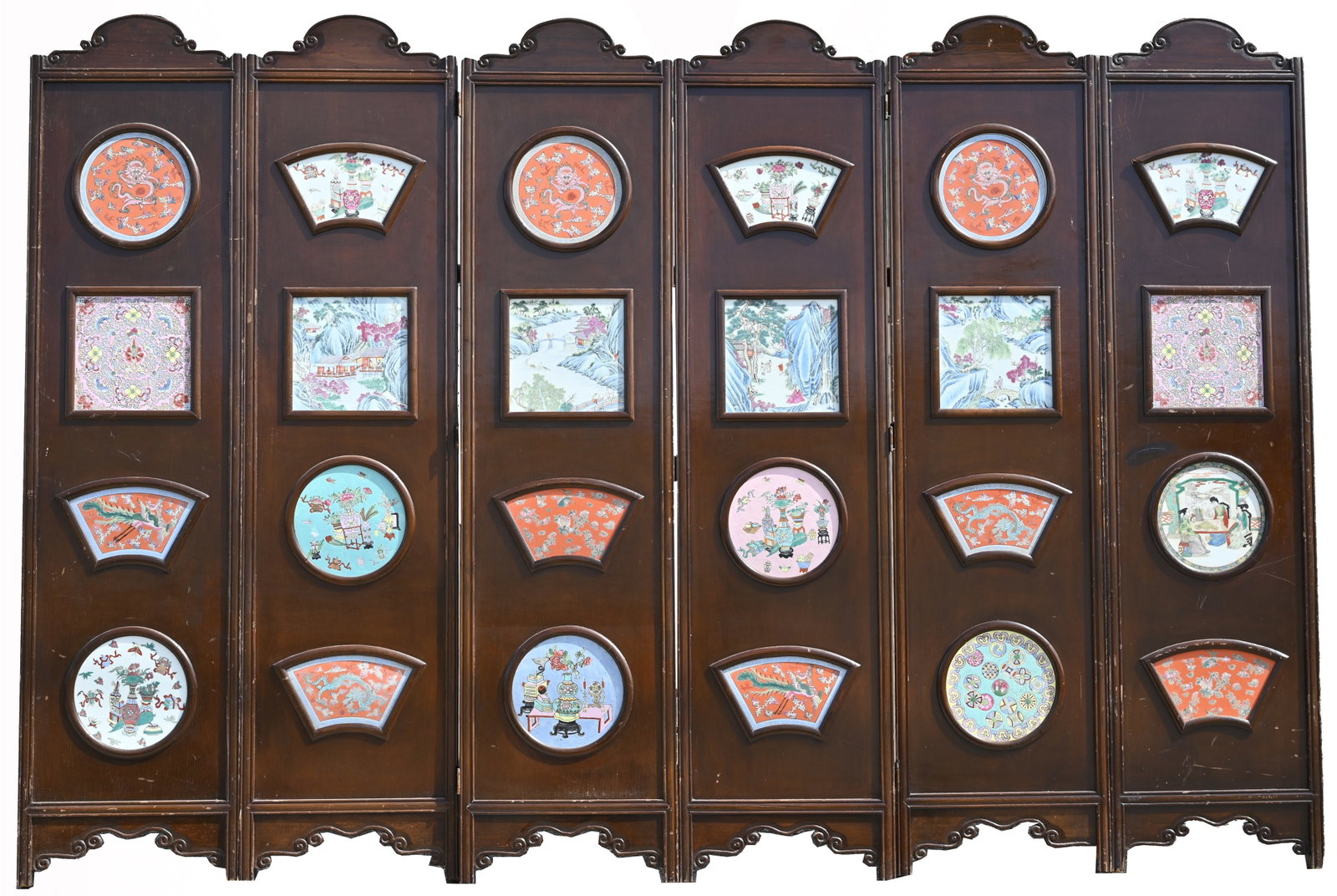 Chinese 6-Panel Room Divider with Porcelain Insets (1 of 13)