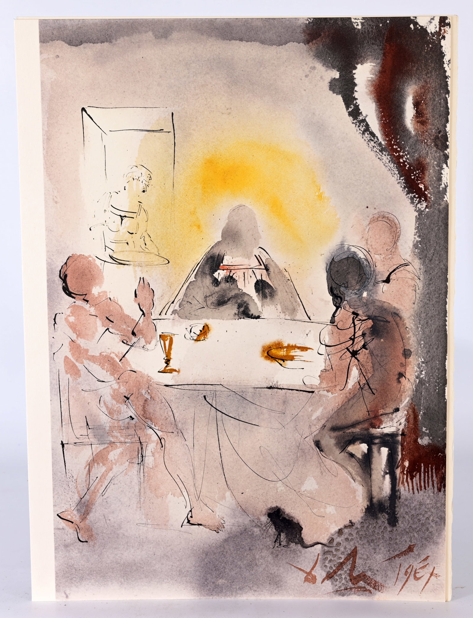 Dali - A Biblia Sacra: Salvador Dali (Spanish, 1904 - 1989) "They Recognized Him in the Breaking of the Bread" from Salvador Dali?s Biblia Sacra Color Lithograph. Signed in plate. Sheet Size: 19 x 13.75 in. Unframed. One