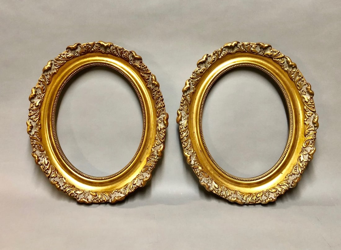 Pair of 19th Century Oval Gilt Wood Frames: Pair of 19th Century Oval Gilt Wood Frames. Rabbet Sizes: 10 x 8 in. Overall Framed Sizes: 13.25 x 11.25 in.