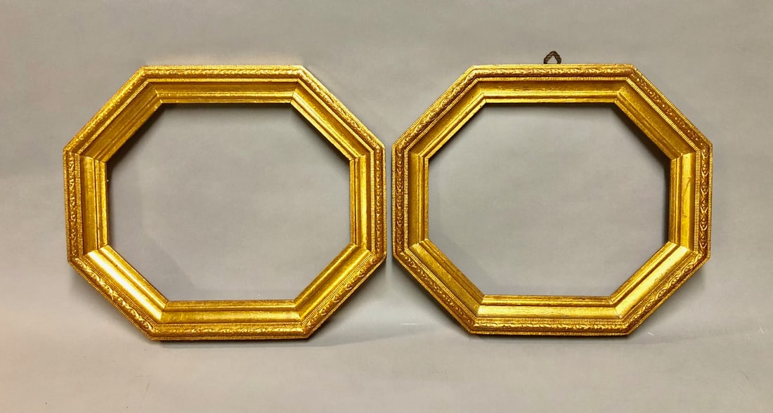Pair Italian Hexagon Carved and Gilt Wood Frames (1 of 3)