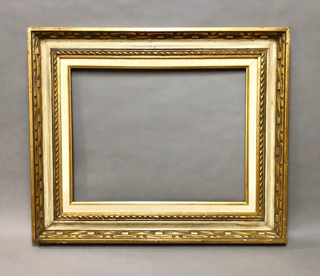 Modernist Carved, Gilt and Painted Wood Frame: 20th Century Modernist Carved, Gilt and Painted Wood Frame. Rabbet Size: 14 x 18 in. Overall Framed Size: 21 x 25 in.