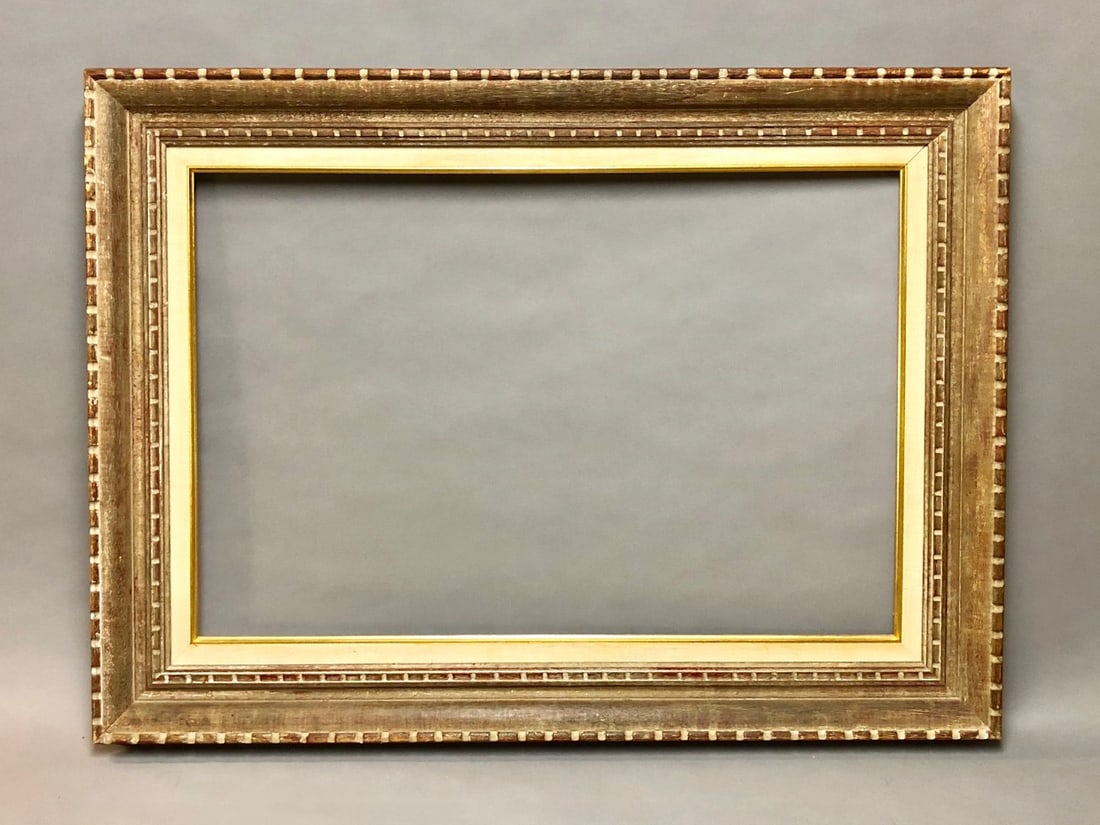 Mid Century Modernist Carved Wood Frame: Mid Century Modernist Carved Wood Frame. Rabbet Size: 18 x 27 in. Overall Framed Size: 25 x 33.75 in.
