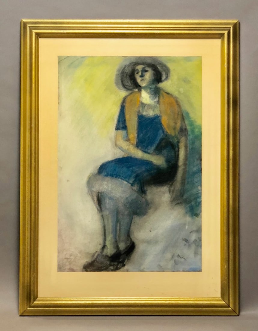 American School, Early 20th Century: American School, Early 20th Century Seated Girl Pastel on Paper. Sight Size: 24.5 x 16.5 in. Overall Framed Size: 33.75 x 25 in.