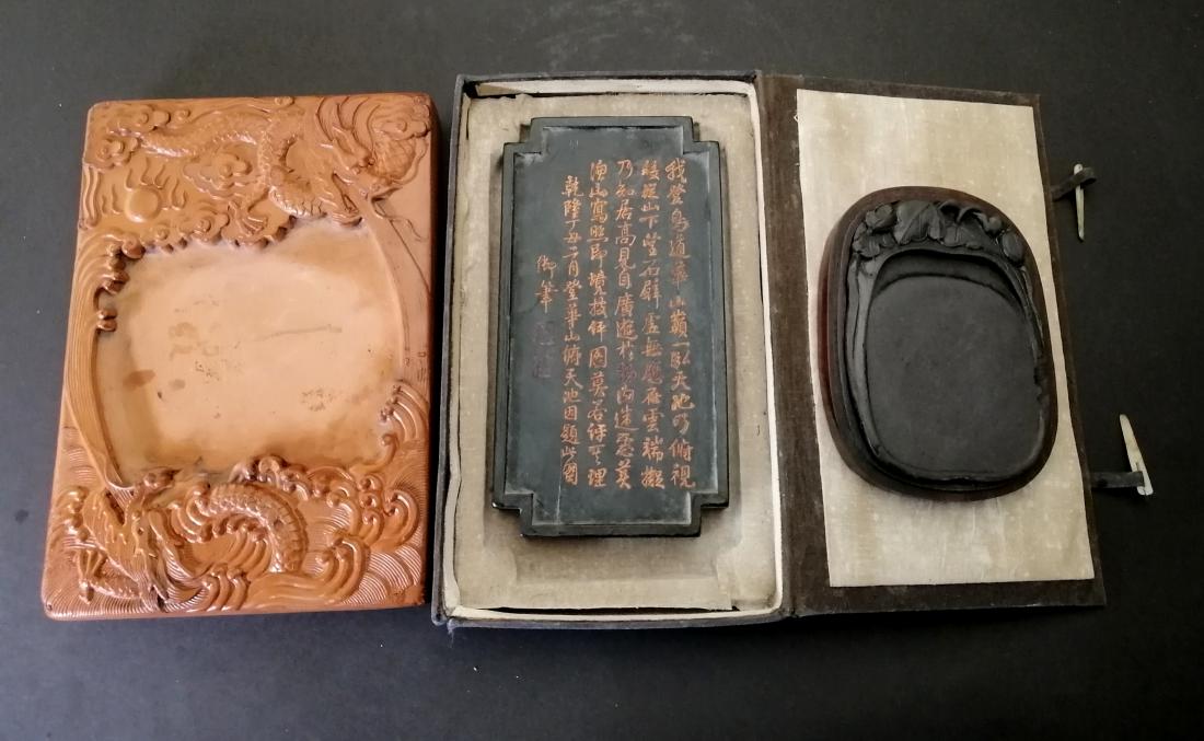 THREE PIECES OF CHINESE INKSTONES AND INK STICK (1 of 20)