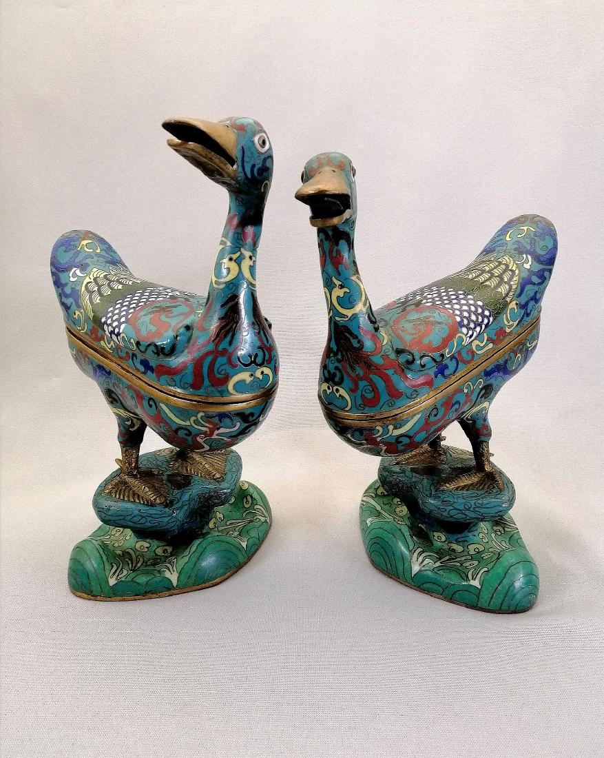 PAIR CHINESE QING DYNASTY CLOISONNE DUCKS (1 of 12)
