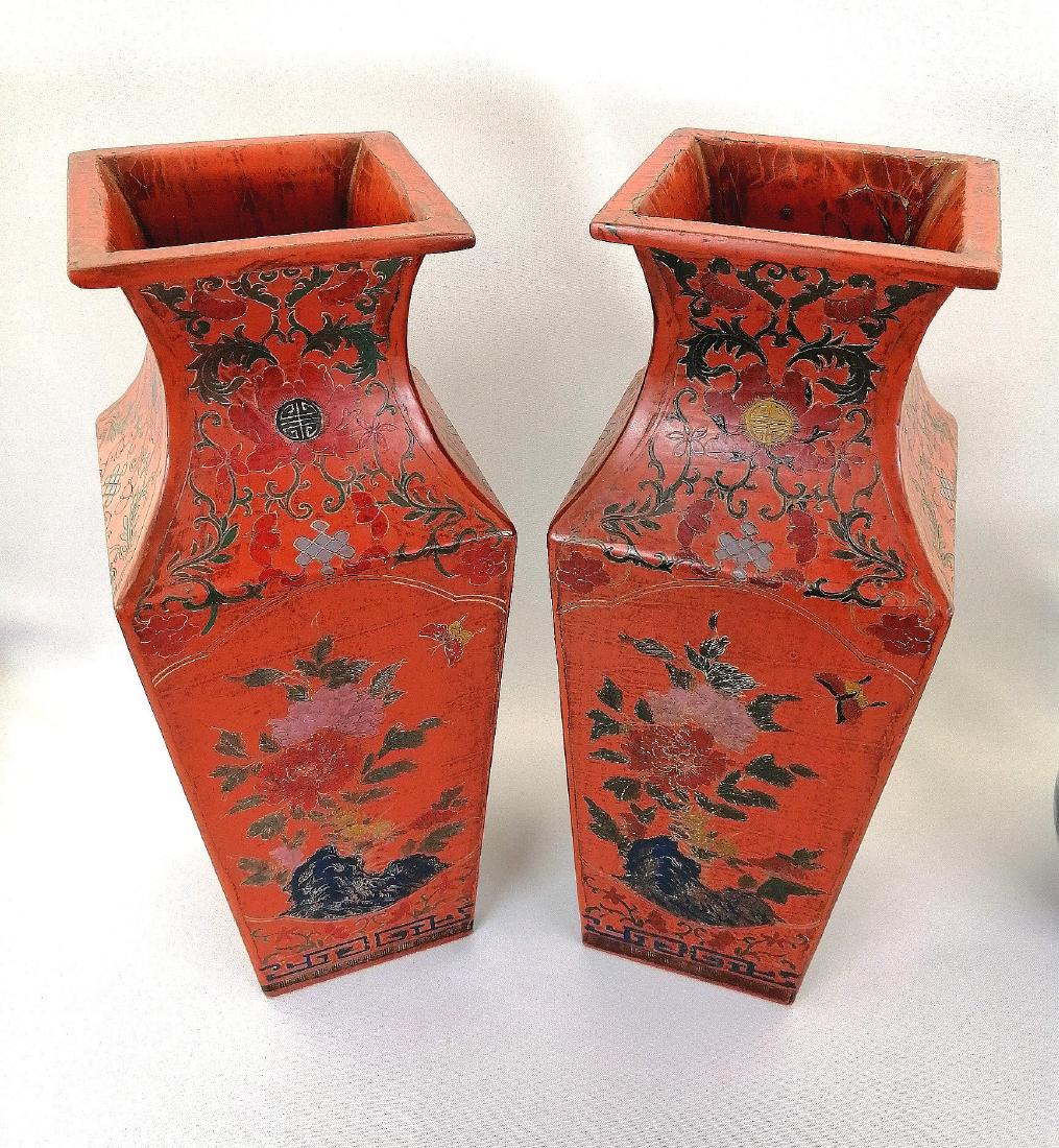 PAIR CHINESE QING DYNASTY LACQUER QUARTET VASES (1 of 18)