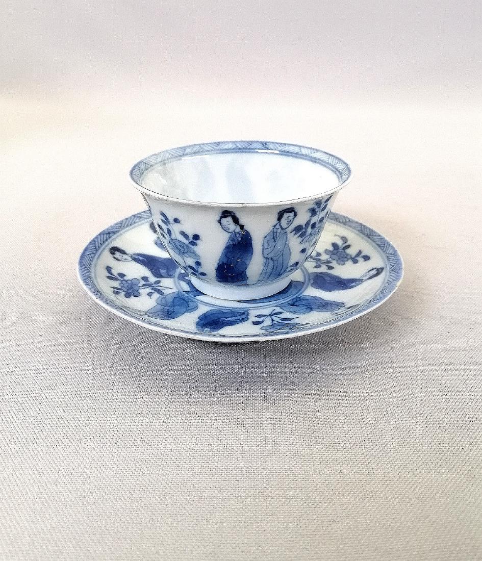 NICE CHINESE KANG XI BLUE AND WHITE CUP AND DISH (1 of 14)