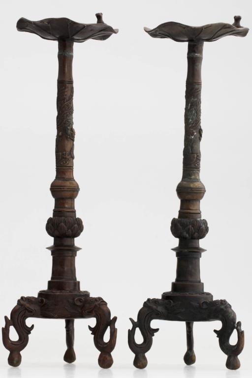 A pair of Chinese copper candle holders (1 of 4)