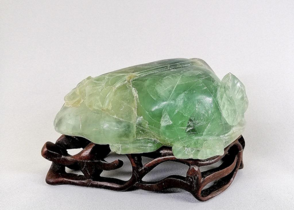 Chinese Carved Quartz on a wood stand (1 of 7)