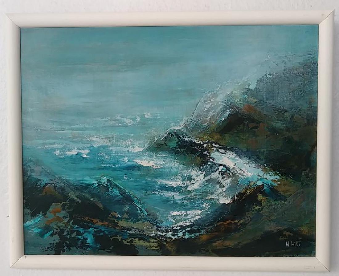1968 Modernist Midcentury Seascape Painting Sig H White: 1968 Modernist Midcentury Impressionist Seascape Painting Signed H White. Approx Painting Size: 11 x 14 in