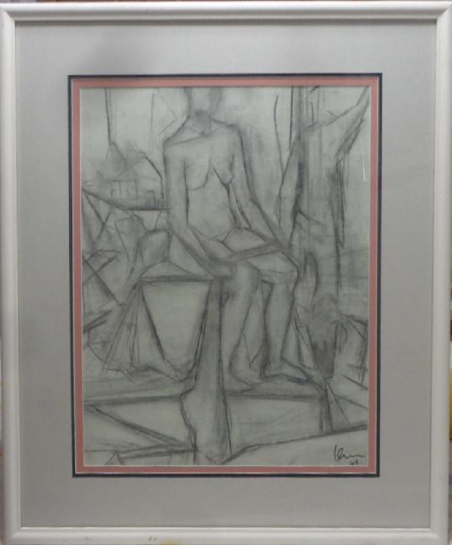 Original 1969 Charcoal-Pastel Cubist Abstract Nude Lady: Original 1969 Charcoal-Pastel Cubist Abstract Nude Lady Painting.Window Size: 19"1/2 X 15". Frame Size:28" x 23"1/4 . Approx Weight:8.10 lbs - Pastel drawing study. Framed and Glass. Provenance: New Y