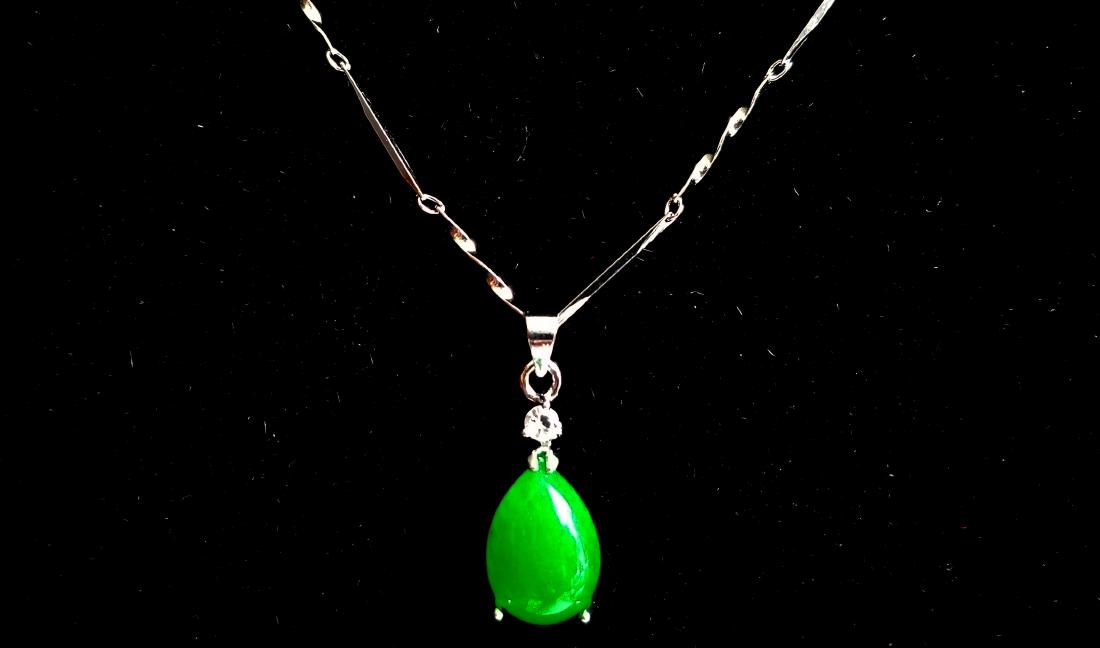 Handcarved green jade Water drop shape Pendant necklace (1 of 2)