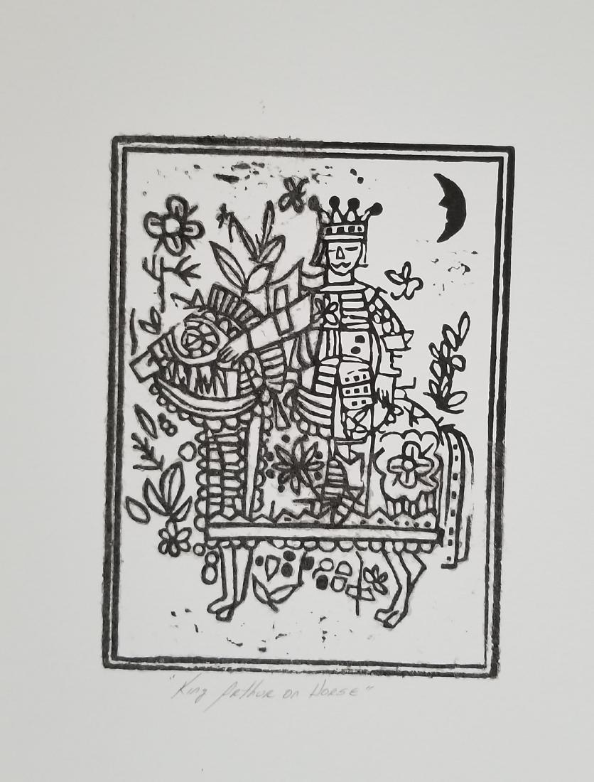 Original Woodblock Print- King Arthur on Horse: Original Woodblock Print- King Arthur on Horse. New York Signed