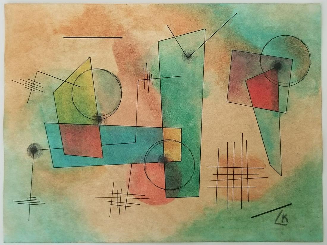Wassily Kandinski Abstract Painting: Wassily Kandinski Abstract Watercolor-ink Painting. Wassily Kandinsky was a Russian artist whose vibrant abstract paintings paved the way for Non-Objective Art. In an effort to step outside pictorial 