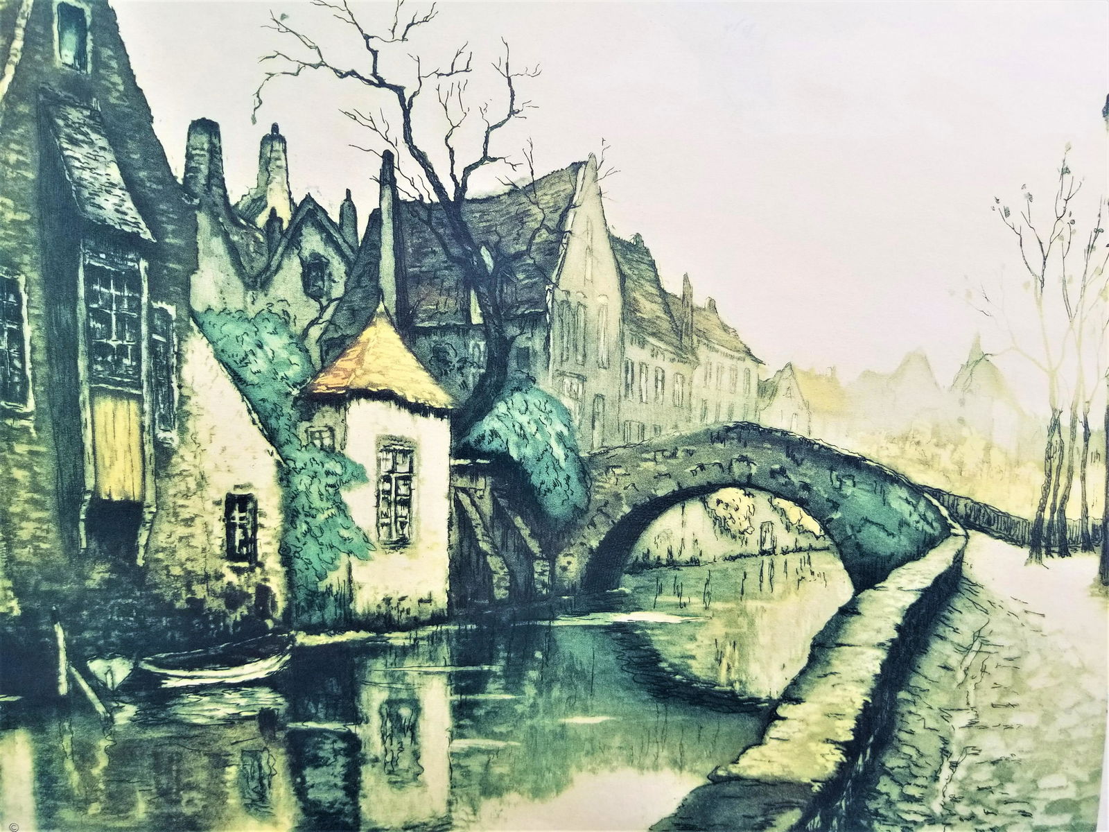 VINTAGE FRAMED & SIGNED PRINT "LE QUAI VERT" (1 of 6)