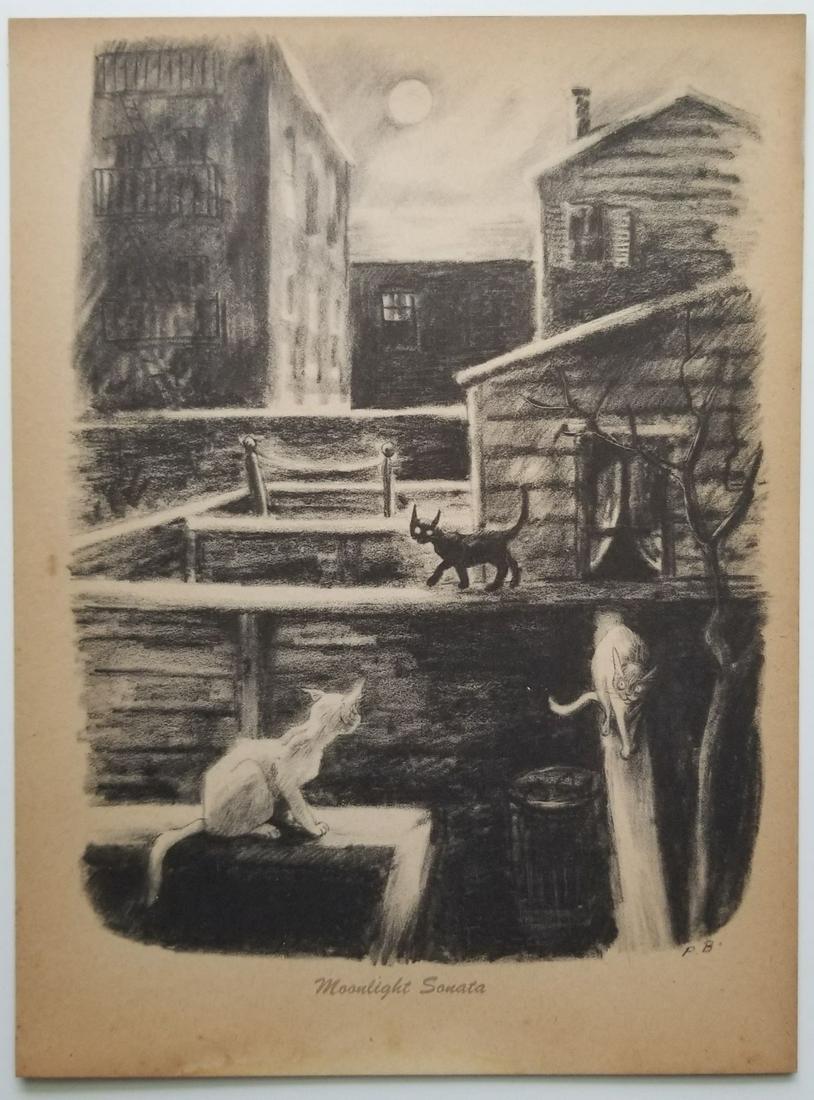 Peggy Bacon Print 1945. Moonlight Sonata (1 of 1)