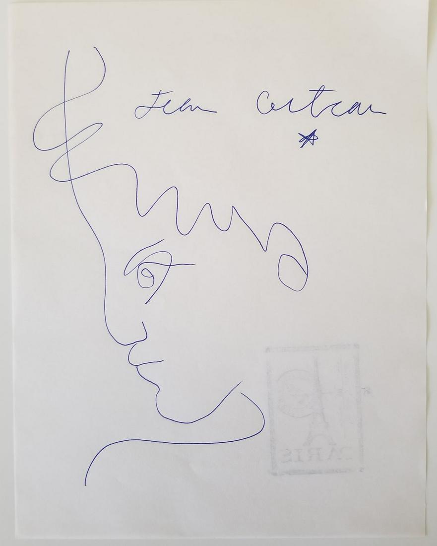 Jean Cocteau Ink on Paper: Jean Cocteau was an enormously influential French artist and writer known as one of the major figures of Dada and Surrealism. With an oeuvre that spanned painting, novels, poetry, plays, and films, Co