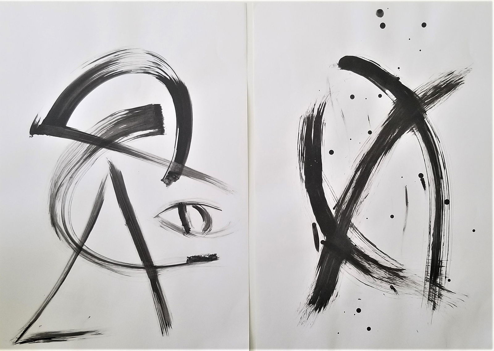 Set of  2 Abstract Painting On Paper Signed. (1 of 2)