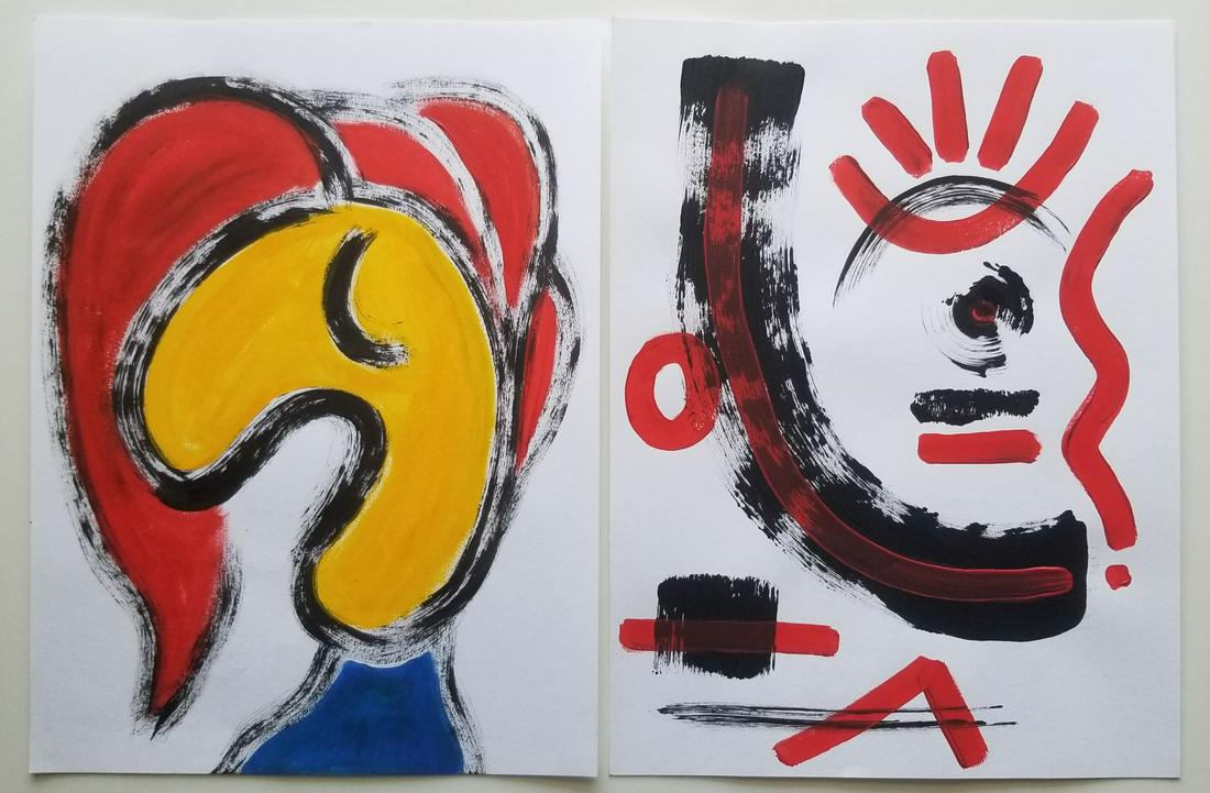 Set of 2 Original Abstract Painting on Paper. (1 of 5)