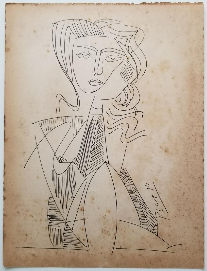Pablo Picasso Ink Drawing on Paper (1 of 2)