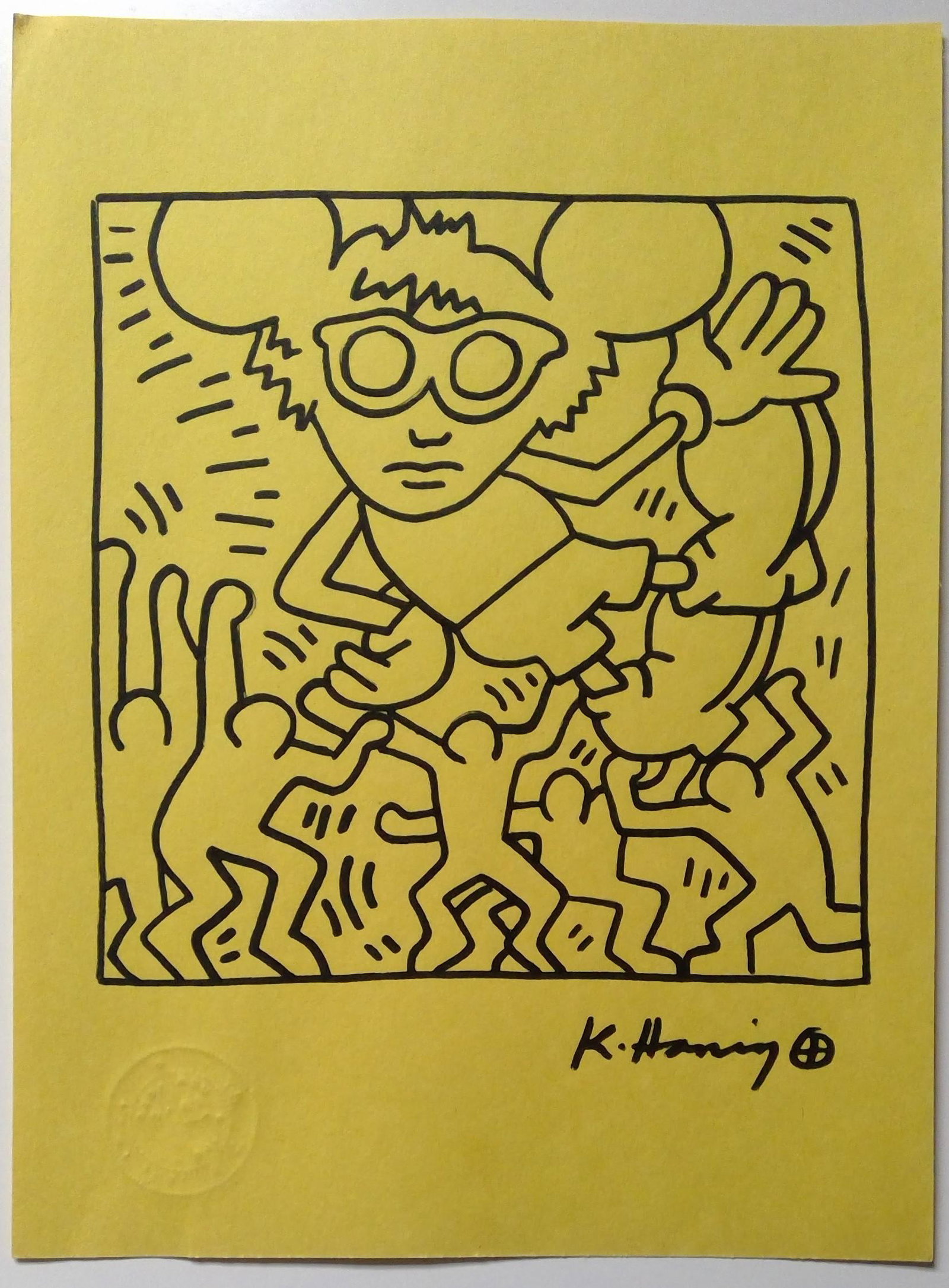 Keith Haring Painting: Keith Haring painting. This painting is being sold in the manner of the artist. The painting does not have a Certificate of Authenticity, providence, or other documents. Sold as-is. Size: 9 x 12 inche