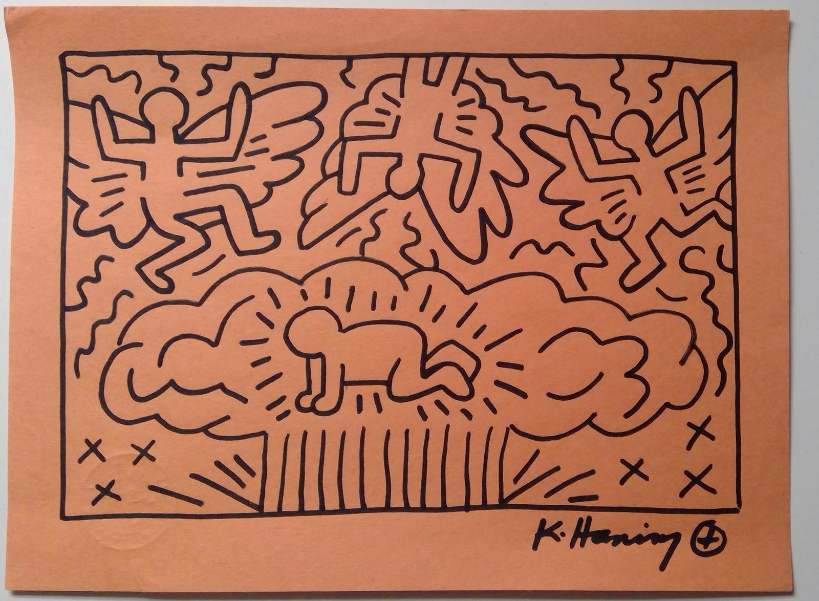 Keith Haring Painting: Keith Haring painting. This painting is being sold in the manner of the artist. The painting does not have a Certificate of Authenticity, providence, or other documents. Sold as-is. Size: 9 x 12 inche