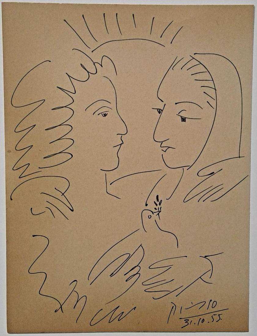 Pablo Picasso Ink Drawing on Paper (1 of 2)